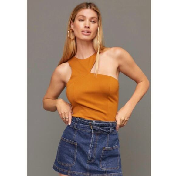 NWT Anthropologie Sunday In Brooklyn Asymmetrical Cutout Bronze Top Size Large - Picture 1 of 12